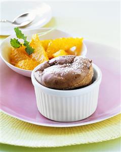 Mocha soufflé with orange compote