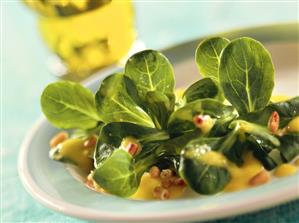 Corn salad with mango puree and pine nuts