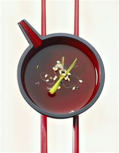 Dashi broth with spring onions, sesame and lemon grass