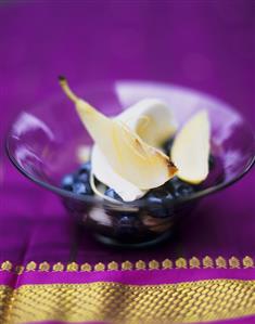 Pear with blueberry and crème fraiche