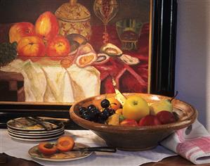 Still life with fruit bowl and painting