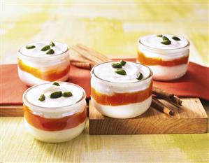 Cardamom cream with papaya sauce