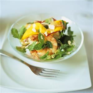 Shrimp and mango salad with mint and coriander