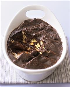 Chocolate pudding with brioche in a baking dish (Aga Cooking)