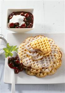 Waffles with caramel cherries