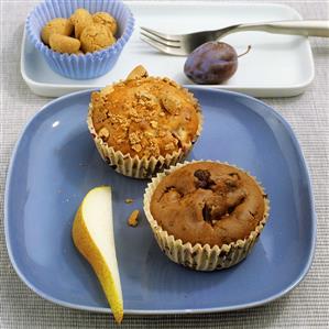 Plum and amarettini muffin and Nutella and pear muffin