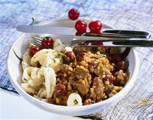 Venison ragout with sour cherries & pizokel (Switzerland)