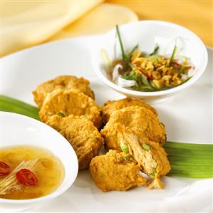 Fish fritters with quince and ginger dip