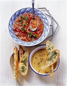 Tomato soup with rice and red lentil soup (Turkey)