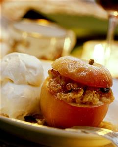 Baked Stuffed Apple with Vanilla Ice Cream