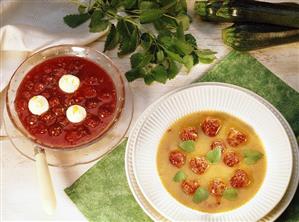 Cold courgette & fruit soup & cold cherry soup with dumplings