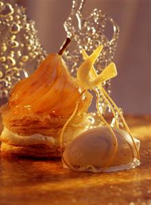 Mille-feuilles (puff pastries) with pear & ice cream (1)