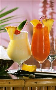 Fruit drinks: Pina colada and Planters punch