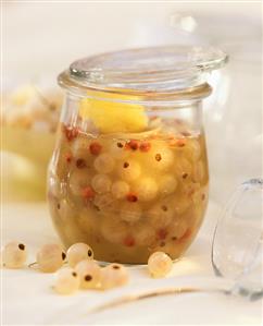 White currant chutney with red pepper in the jar