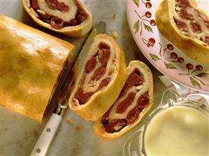 Potato strudel with cherries with custard (1)