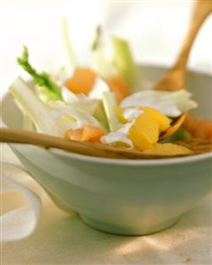 Fennel salad with salmon & orange segments in white bowl (1)