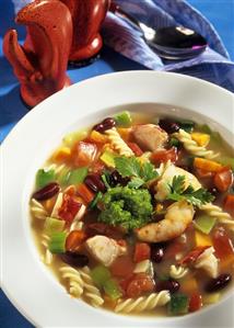 Lobster minestrone with noodles & pesto