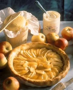 Normandy apple tart; decoration: farm butter, crème fraiche