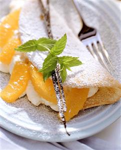 Sponge omelette with orange mousse, orange segments & mint (3)