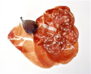 Italian air-dried ham and salami with fresh fig