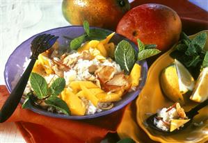 Rice salad with chicken, mango and fresh mint