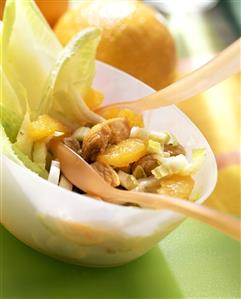 Chicken salad with chicory and oranges in bowl (1)