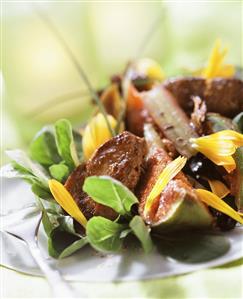 Duck livers with rhubarb and figs on corn salad (1)