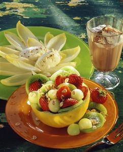 Chicory with soft cheese and stuffed melon for brunch