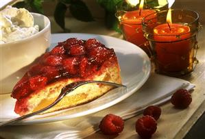 Ricotta cake with nectarines and raspberries