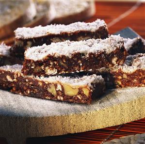 Chocolate bar with nuts and grated coconut