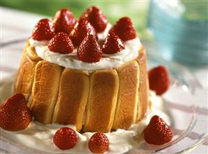 Juicy strawberry charlotte with cream