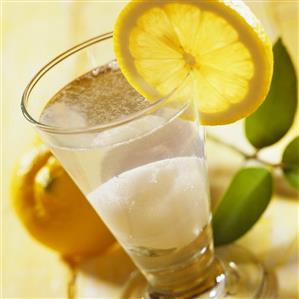 Ice cream shake with lemon slice on the edge of the glass