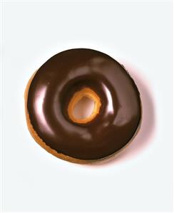 Doughnut with chocolate icing on white background