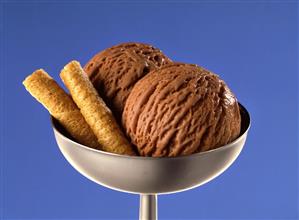 Chocolate ice cream with wafers