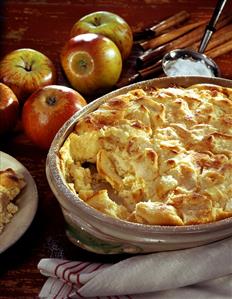 Quark apple pudding in baking dish