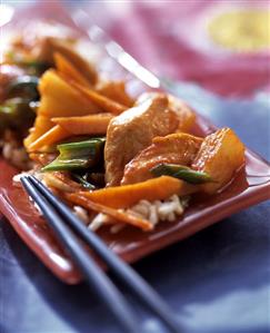 Sweet and sour turkey breast with pineapple, carrots and rice (2)