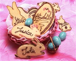 Easter bunny biscuits with chocolate names