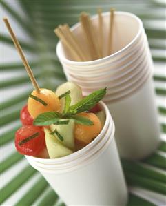 Melon and mint salad in a cardboard carton