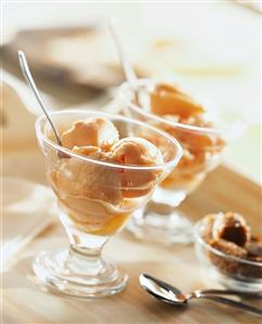 Orange sorbet in glass bowls