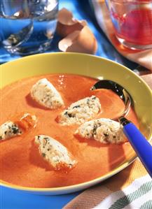 Tomato soup with delicate pastry dumplings