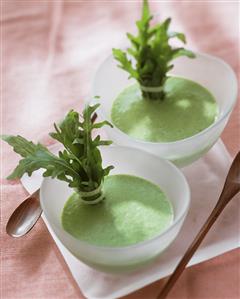 Cream of rocket soup in two bowls (2)