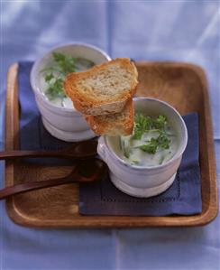 Potage sante: potato & leek soup with chervil & baguette