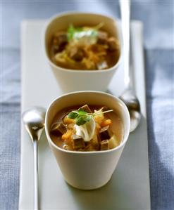 Sauerkraut soup with beef and a blob of crème fraiche