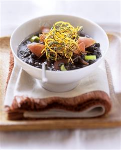 Black bean soup with deep-fried vegetable strips (2)