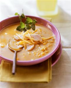 Mango soup with chicken breast and fresh mint (1)