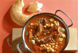 Turkish chick pea soup with lamb ribs; sesame bread