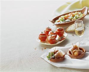 Melon with Serrano ham, Stuffed tomatoes, Summer salad