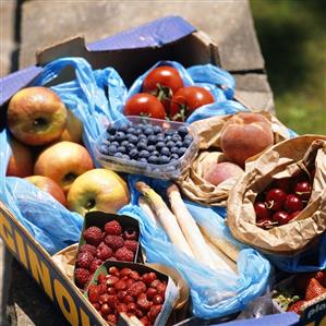 Bought fruit and vegetable in a crate