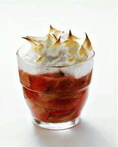 Rhubarb mousse with meringue topping in glass