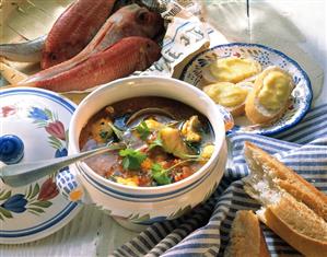 French fish soup (Bouillabaisse) and aioli baguettes